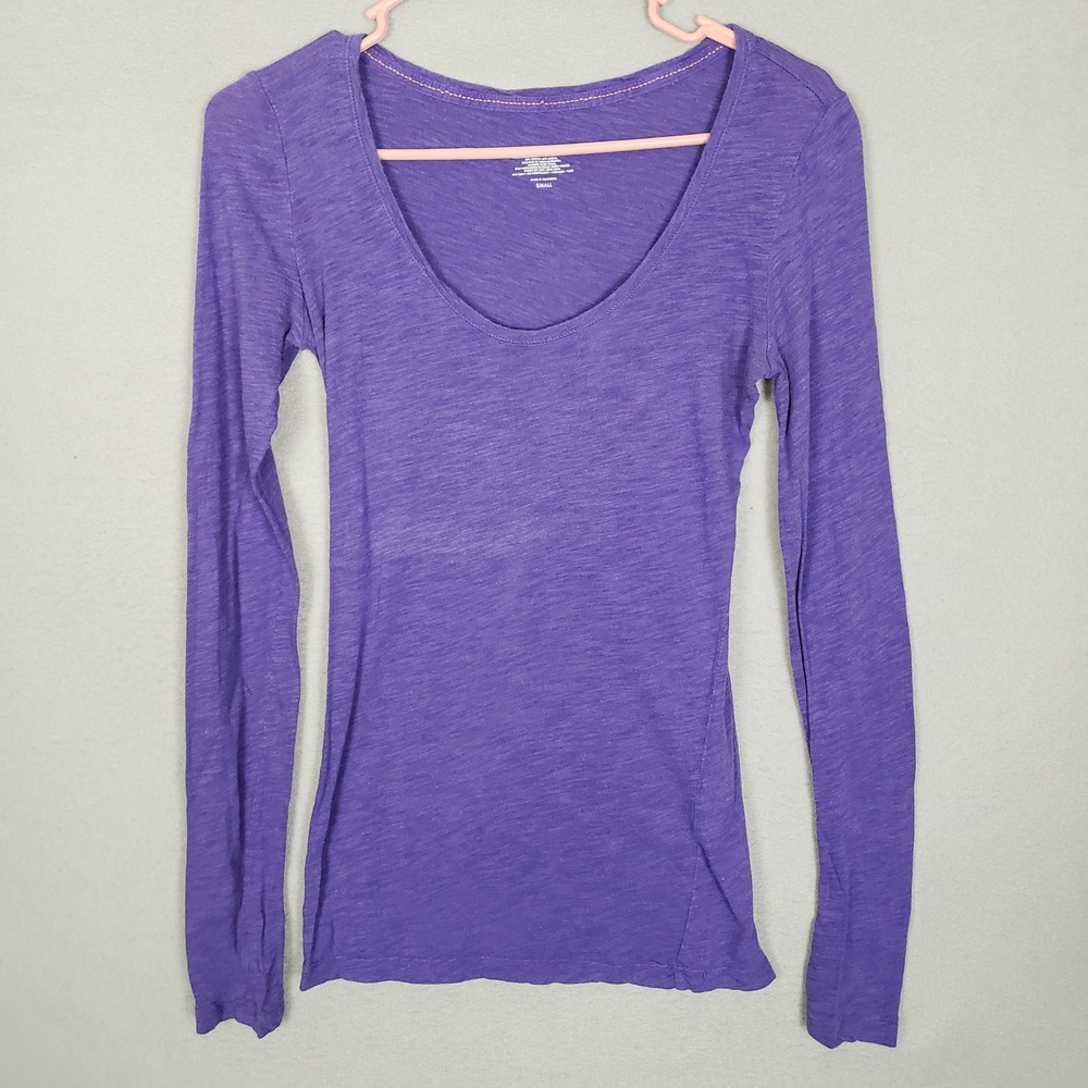 Victorias Secret Long Sleeve Scoopneck Tee Shirt Purple Heathered Slim Fit Basic